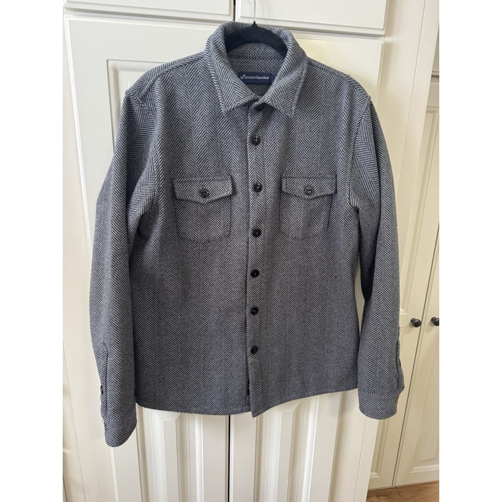 Anchor & Anchor Gray Herringbone Shacket Shirt Jacket Button Front‎ Men's L Warm